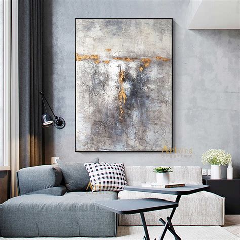 Grey Painting, Canvas Painting Landscape, Gold Leaf Painting, Modern ...