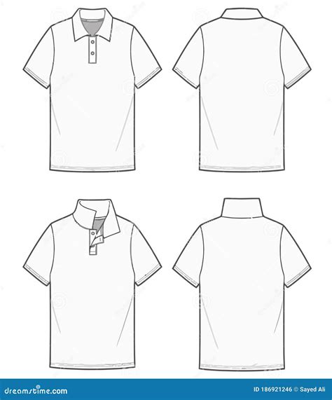 Polo T-shirt Technical Sketch Drawing. Polo T-shirt Technical Sewing Pattern Design Stock Vector ...