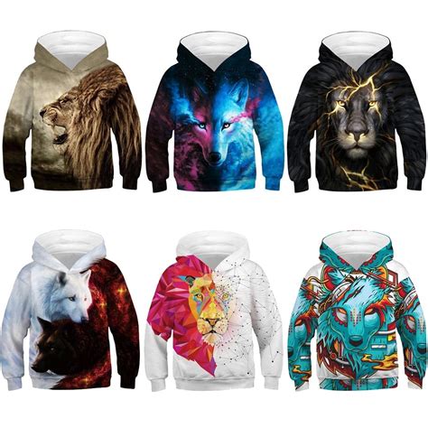 Best Quality Wolf 3D Print Boys Girls Hoodies Teens Spring Autumn Outerwear Kids Hooded ...