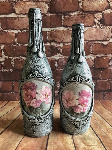 Decorated Wine Bottles.Decoupage. Altered Art.Glass Bottles | Etsy