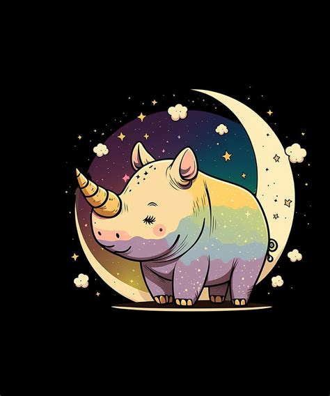 Kawaii Rhino With Moon And Stars I Kawaii Rhino Digital Art by Maximus Designs - Pixels