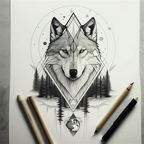 Geometric Wolf Tattoo Design White Background PNG File Download High Resolution - Etsy Australia