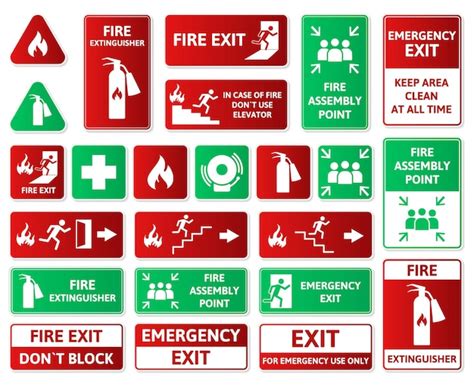 Premium Vector | Fire safety, emergency signs, first aid, assembly point and exit symbols ...