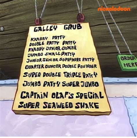 Krusty Krab Menu Printable