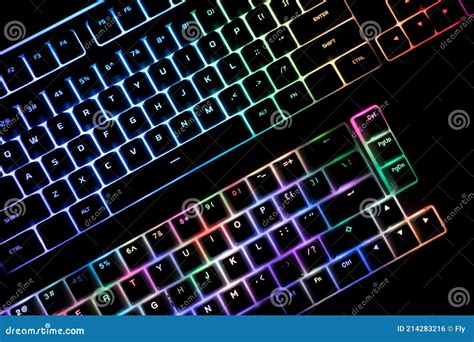 Top View of Illuminated RGB Keyboard in the Dark Stock Photo - Image of keyboard, light: 214283216