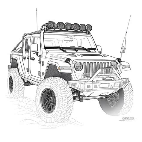 Premium Photo | An outline drawing of a jeep gladiator with 44 inch ...