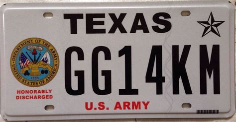 Texas US Army special license plate Veteran war Military Infantry USA