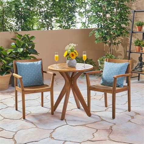 Jaxson Outdoor 3 Piece Acacia Wood Bistro Set with Cross Legged Bistro Table, Teak - Walmart.com ...