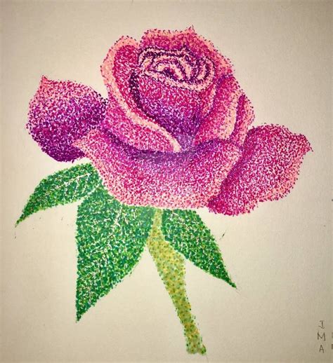 hybrid tea rose pointillism by limegreenguitar on DeviantArt Dotted ...