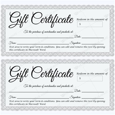 Gift Certificate 30 - Word Layouts | Gift certificate template, Gift ...