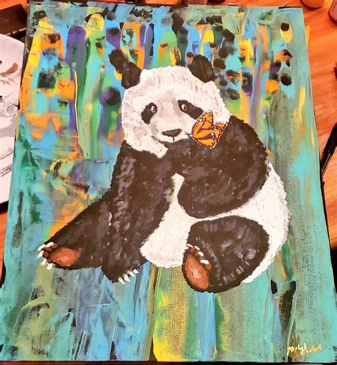 I painted this panda in acrylic today its the first thing I've painted ...