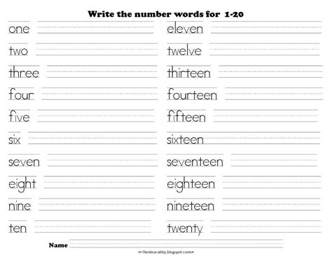 Free Printable Number Words