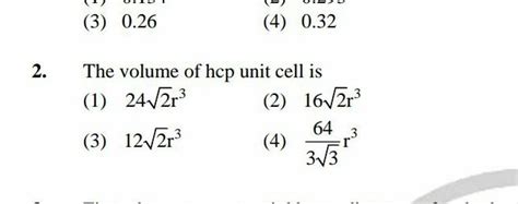 The volume of hcp unit cell is | Filo