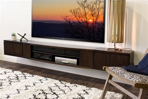 Floating Wall Mount Entertainment Center TV Stand - Curve - 3 Piece - - Woodwaves