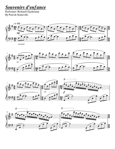 Souvenir d'enfance -Richard Clayderman- Sheet music for Piano (Solo) | Musescore.com