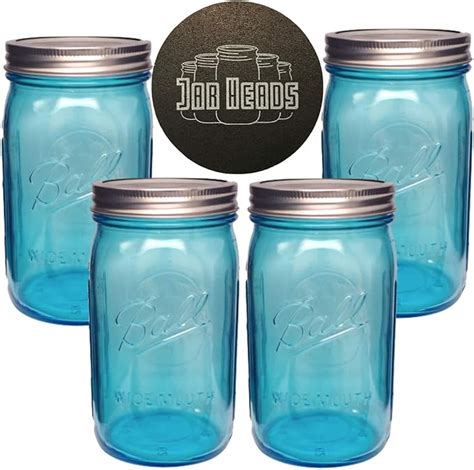 Ball Mason Jars 32 oz Wide Mouth Aqua Blue Colored Glass Bundle with ...