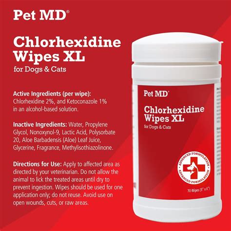 Pet MD Chlorhexidine XL Wipes with Aloe for Dogs & Cats - 70 Medicated ...