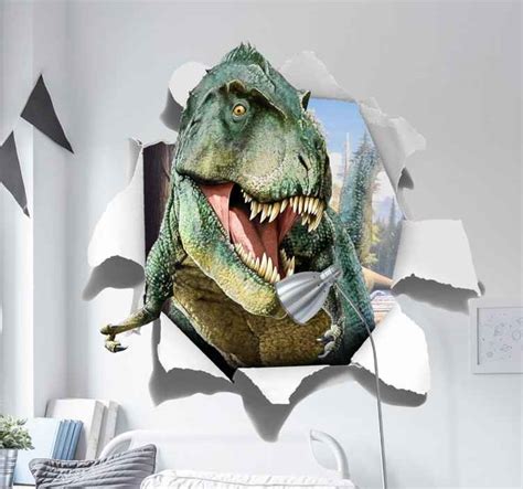 Green t-rex 3d dinosaur wall sticker - TenStickers