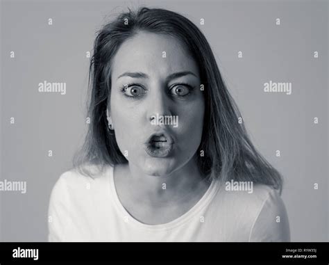 Close up portrait of young attractive caucasian woman with an angry ...