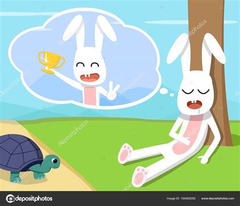 Rabbit wins the turtle in his dream, vector design Stock Vector Image by ©jiaking1 #194463092