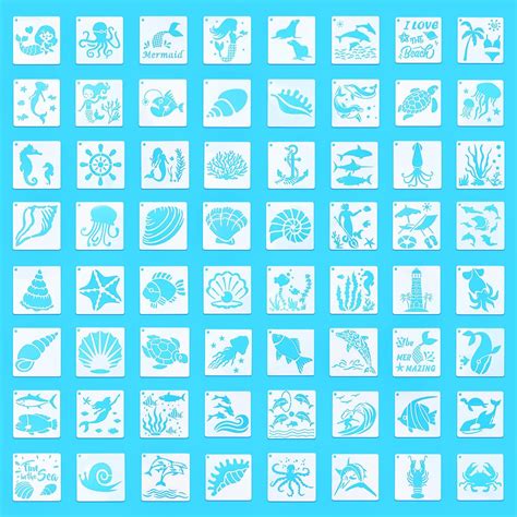 Amazon.com : 64pcs Ocean Stencils for Painting, 4 Inch Sea Beach Creatures Stencils for Painting ...