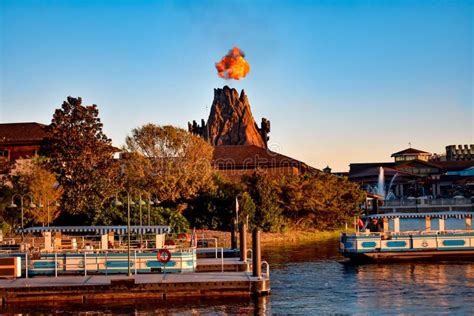 Volcano Expelling Fire and Water Taxi Launch at Lake Buena Vista Area ...