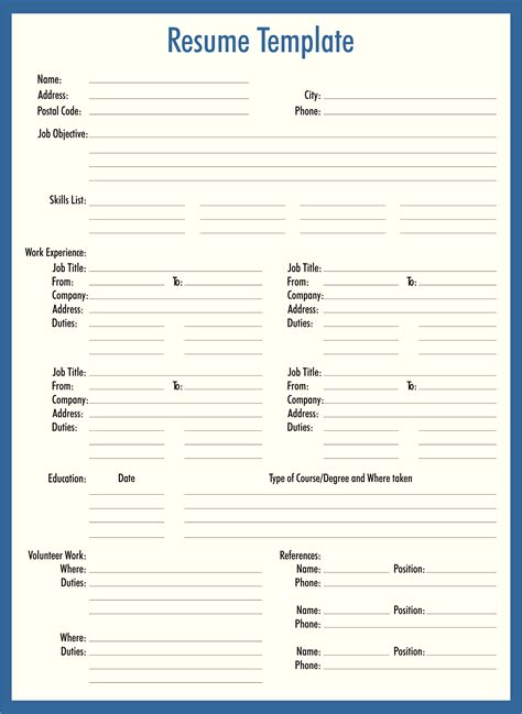 Fill In Blank Printable Resume Worksheet