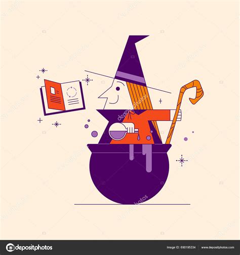 Happy Halloween Concept Witch Cauldron Pumpkins Stock Vector by ...