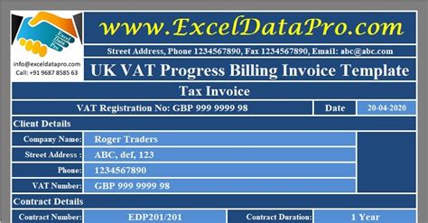 Download UK VAT Progress Billing Invoice Excel Template - ExcelDataPro