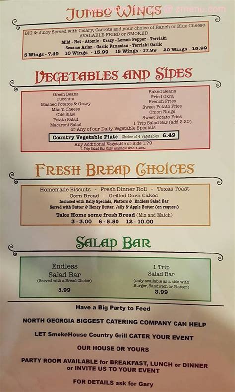 Menu at The Smokehouse Country Grill BBQ, East Ellijay