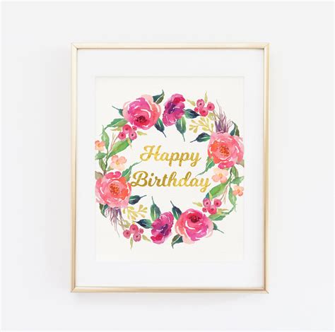 Happy Birthday Sign Printable Wall Art Floral Printable | Etsy