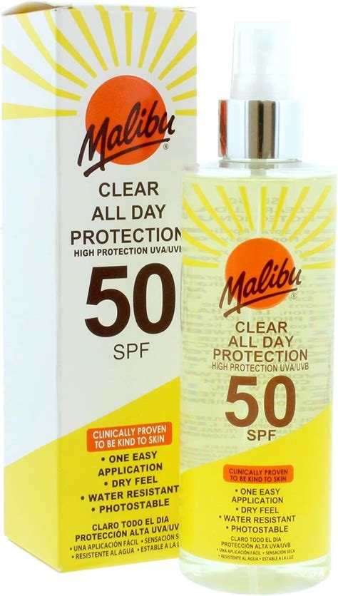 Malibu Sun SPF 50 Clear Spray Sunscreen, High Protection, Dry Feel, Water Resistant, 250ml ...