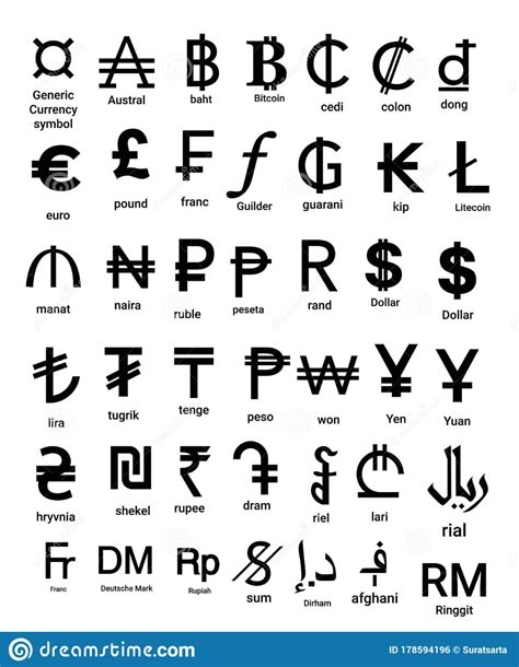 Black and White World Currency Symbol Vector Bundle Set Stock Vector ...