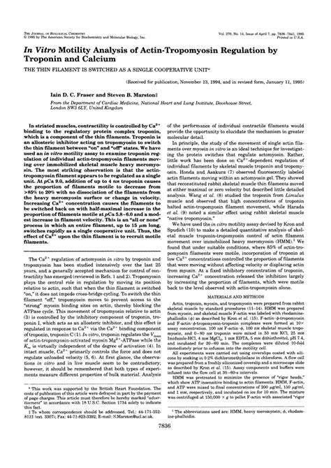 (PDF) In vitro motility analysis of actin-tropomyosin regulation by troponin and calcium. The ...