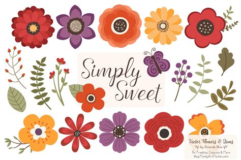 Simply Sweet Vector Flowers & Stems Clipart in Autumn By Amanda Ilkov ...