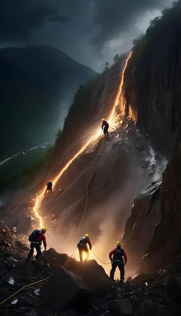 Premium Photo | A group of climbers climbing a cliff