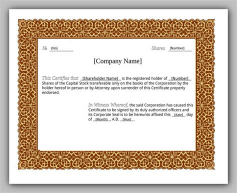 43 Free Share Certificate Template - RedlineSP