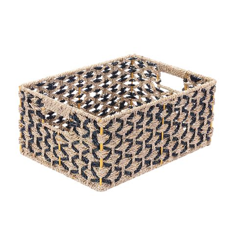 Buy Villacera Rectangle Hand Weaved Wicker Baskets made of Water Hyacinth | Nesting Black and ...