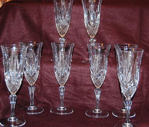 lead cut crystal champagne flutes Salzburg pattern set of 8