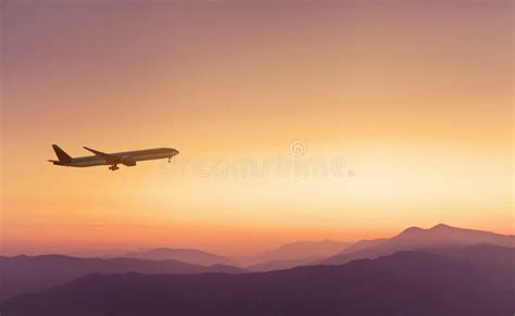 Travel Concept Background, Airplane in Sunset Sky Stock Photo - Image of high, international ...