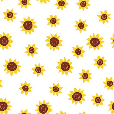 Botanical floral seamless pattern with cartoon flat sunflower on white background, for textile ...