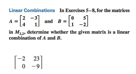 Solved Linear Combinations In Exercises 5-8, for the | Chegg.com