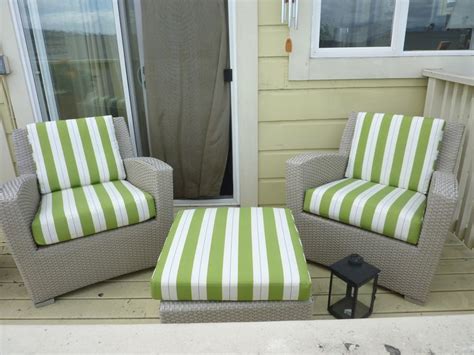 Reupholstered Outdoor Cushions with a Striped Sunbrella Fabric ...