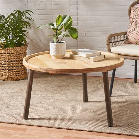 Noble House Camry Rustic Handcrafted Round Mango Wood Coffee Table, Natural and Black - Walmart.com