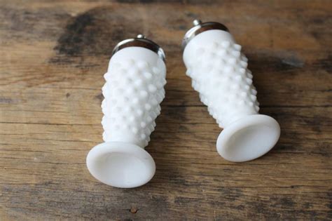 vintage Fenton hobnail milk glass salt and pepper shakers, S&P set