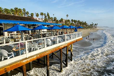 Fisherman`s Restaurant on San Clemente Pier with Beach and Coastline on ...