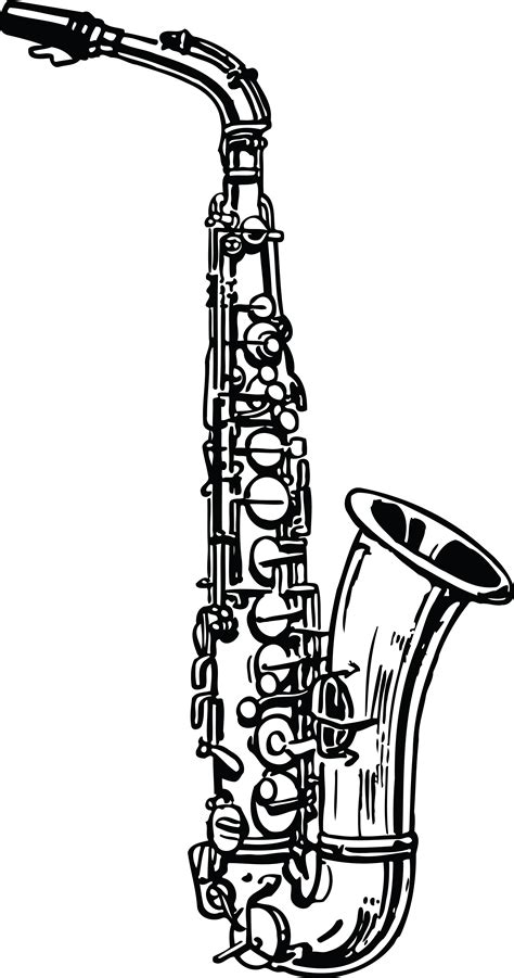 Free Clipart Of A Black and White Saxophone Musical Instrument