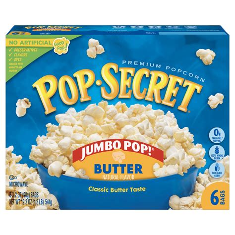 Pop Secret Popcorn, Jumbo Pop Butter Microwave Popcorn, 3.2 oz Sharing Bags, 6 Ct - Walmart.com