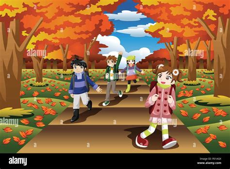 A vector illustration of happy kids hiking in the fall season together Stock Vector Image & Art ...