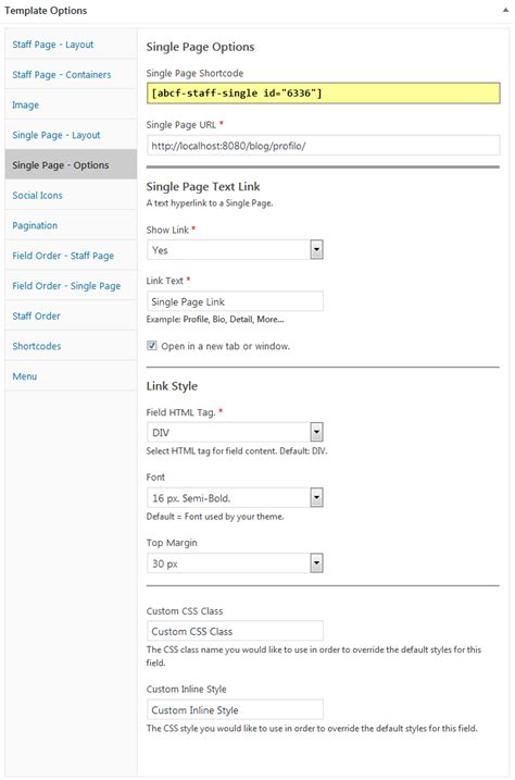 Staff List -Single Page Options | abcFolio WordPress Plugins